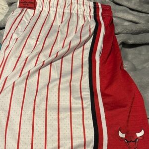 NBA Red and White Striped Chicago Bulls Short